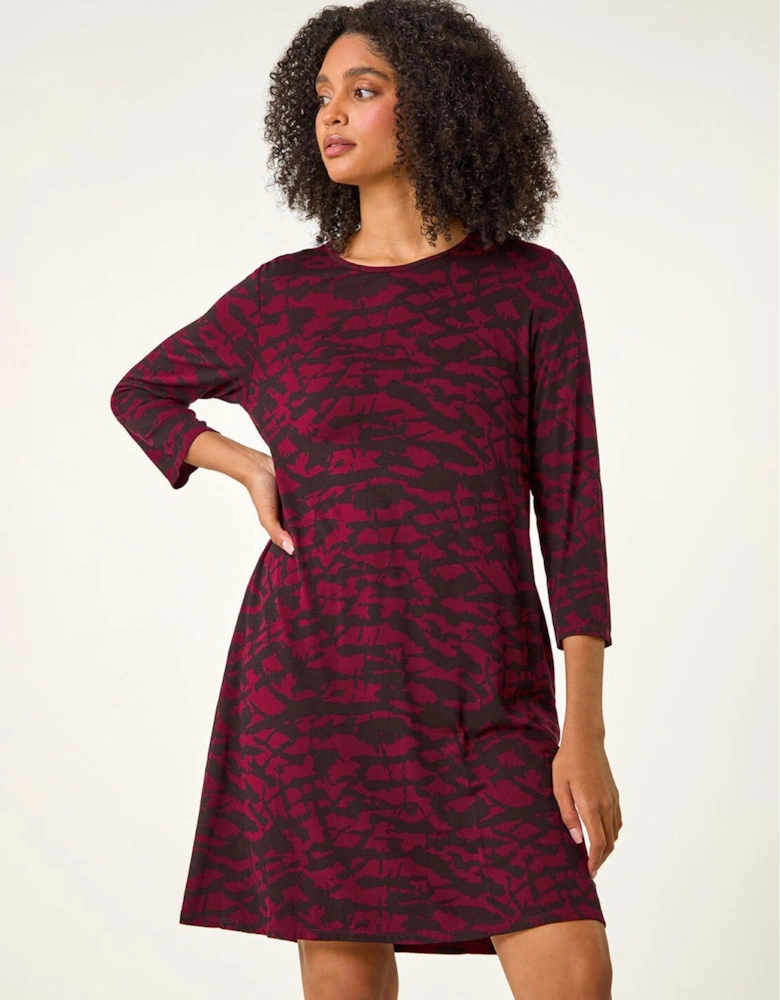 Abstract Print A-line Dress - Red