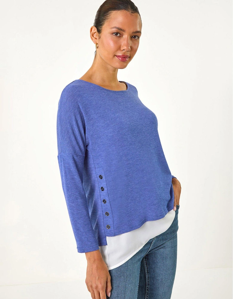 2 In 1 Contrast Hem Detail Stretch Top - Blue