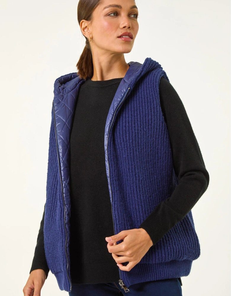 Reversible Hooded Knit Gilet - Navy