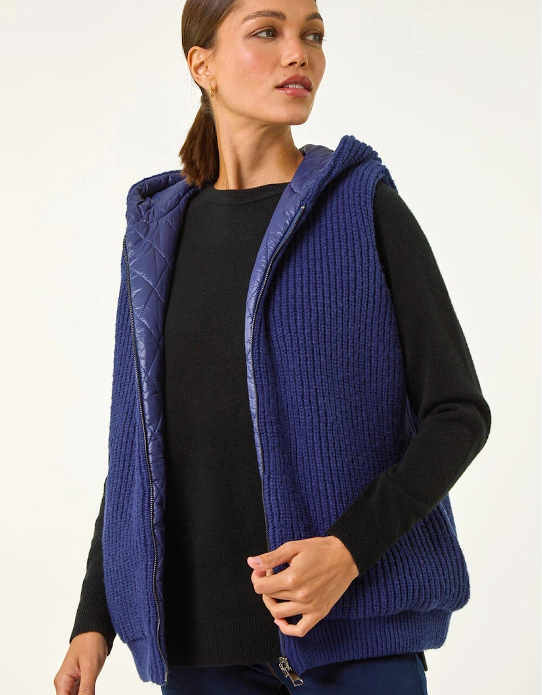 Reversible Hooded Knit Gilet - Navy, 2 of 1