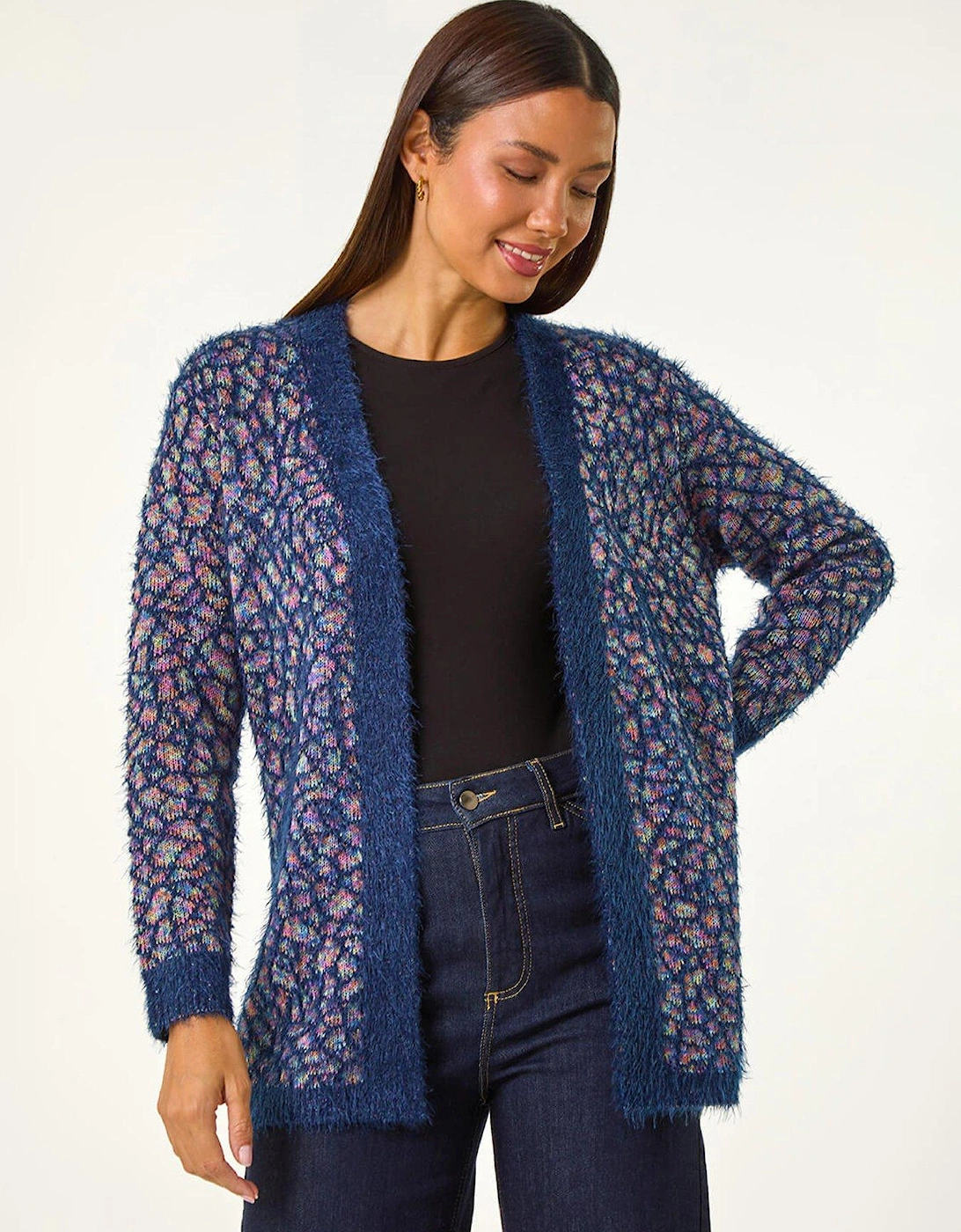 Mosaic Print Fluffy Longline Cardigan - Blue, 2 of 1