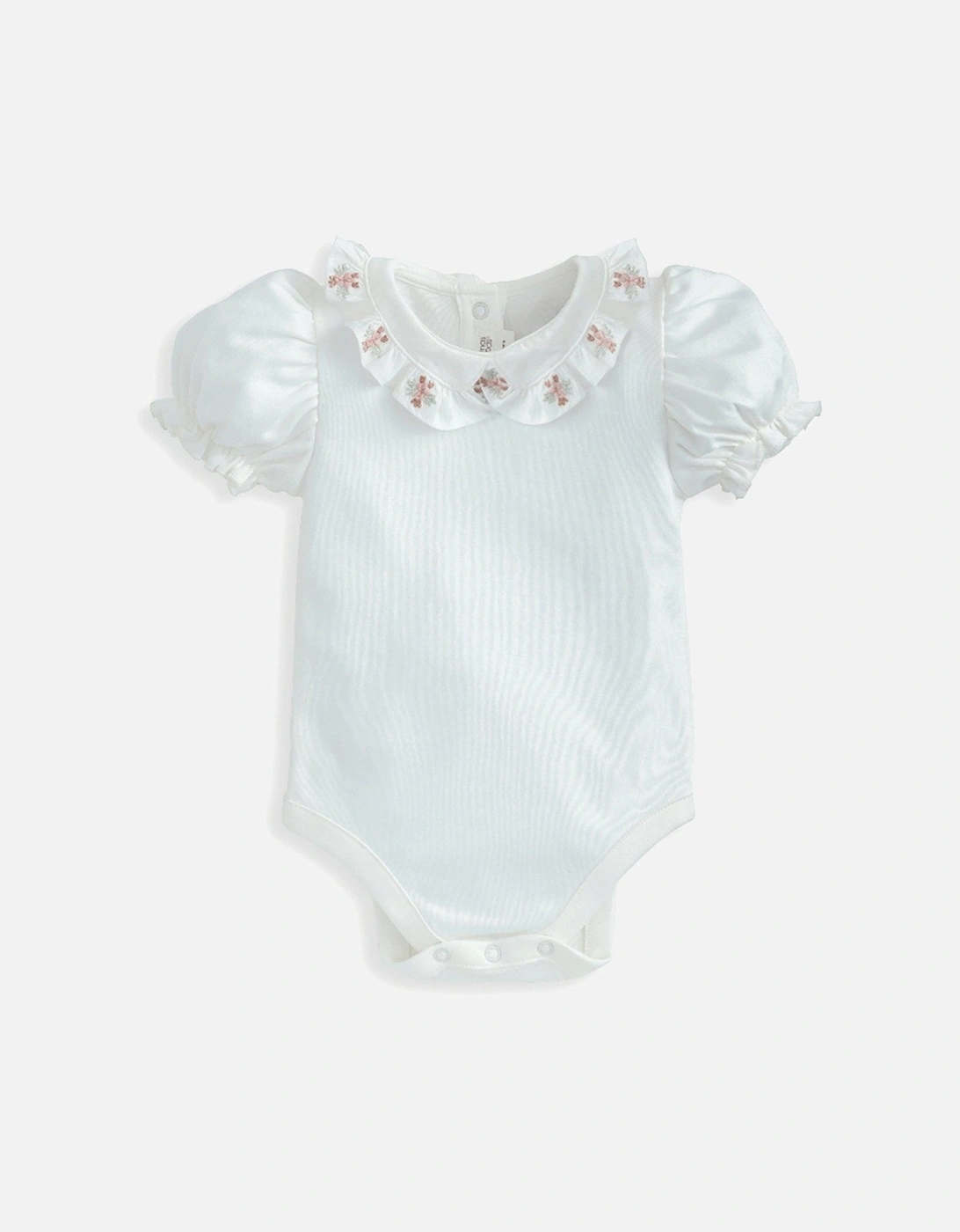 Baby Girls Embroidered Collar Frill Bodysuit - White, 2 of 1