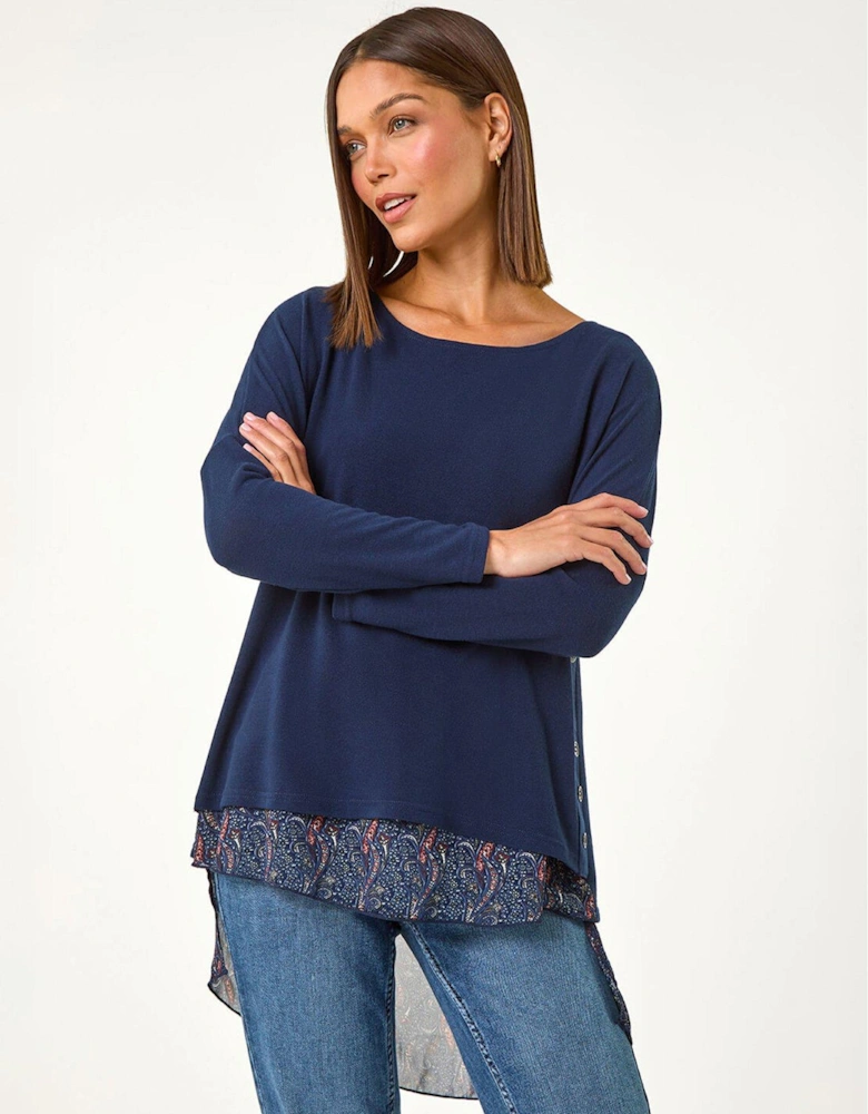 2 In 1 Contrast Hem Detail Stretch Top - Midnight Blue