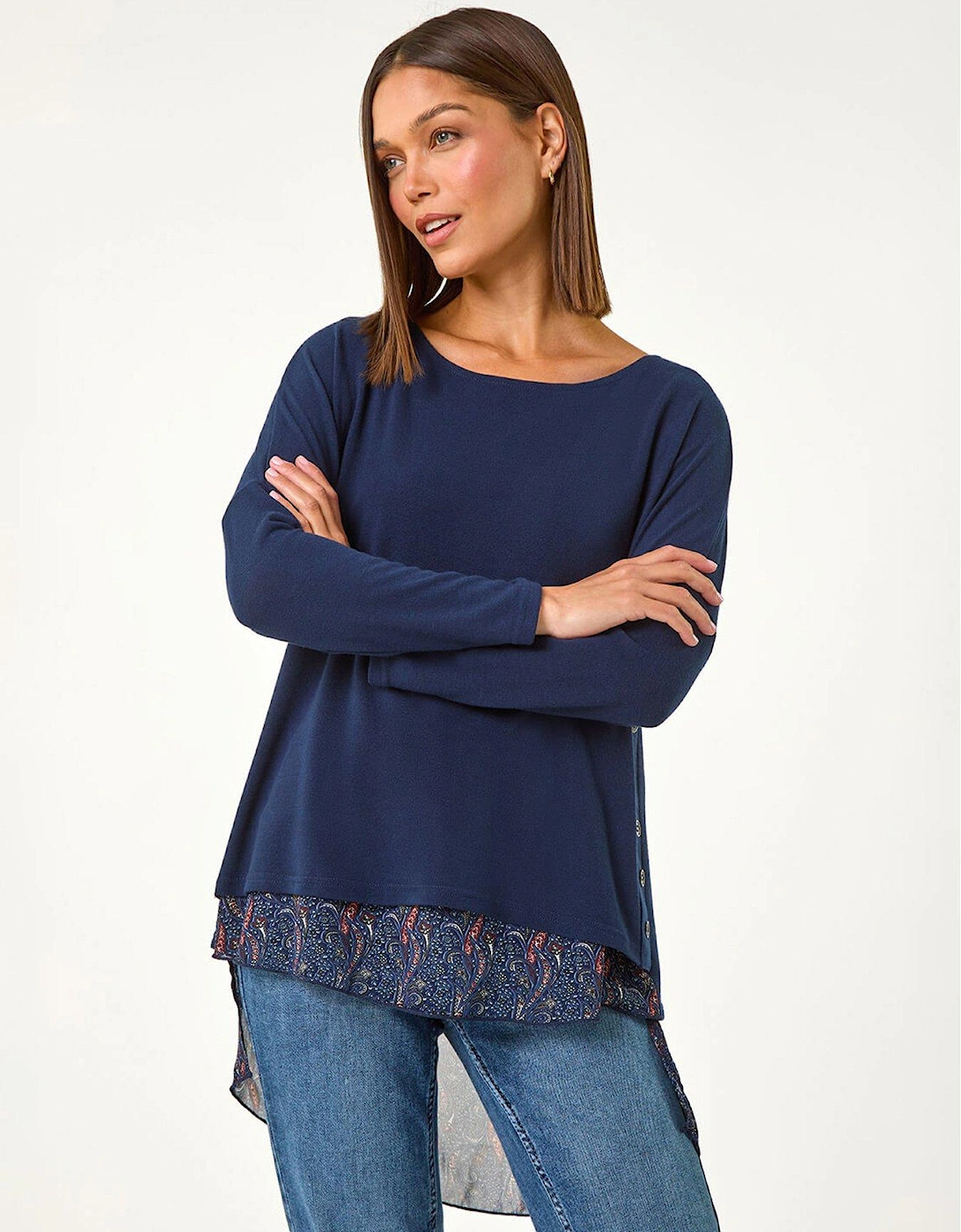 2 In 1 Contrast Hem Detail Stretch Top - Midnight Blue, 2 of 1