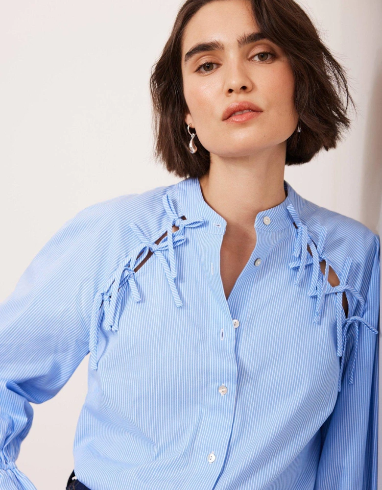 Striped Tie Detail Shirt - Blue