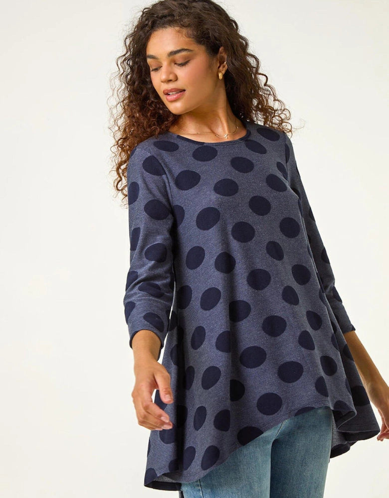 Textured Spot Swing Hem Tunic - Navy