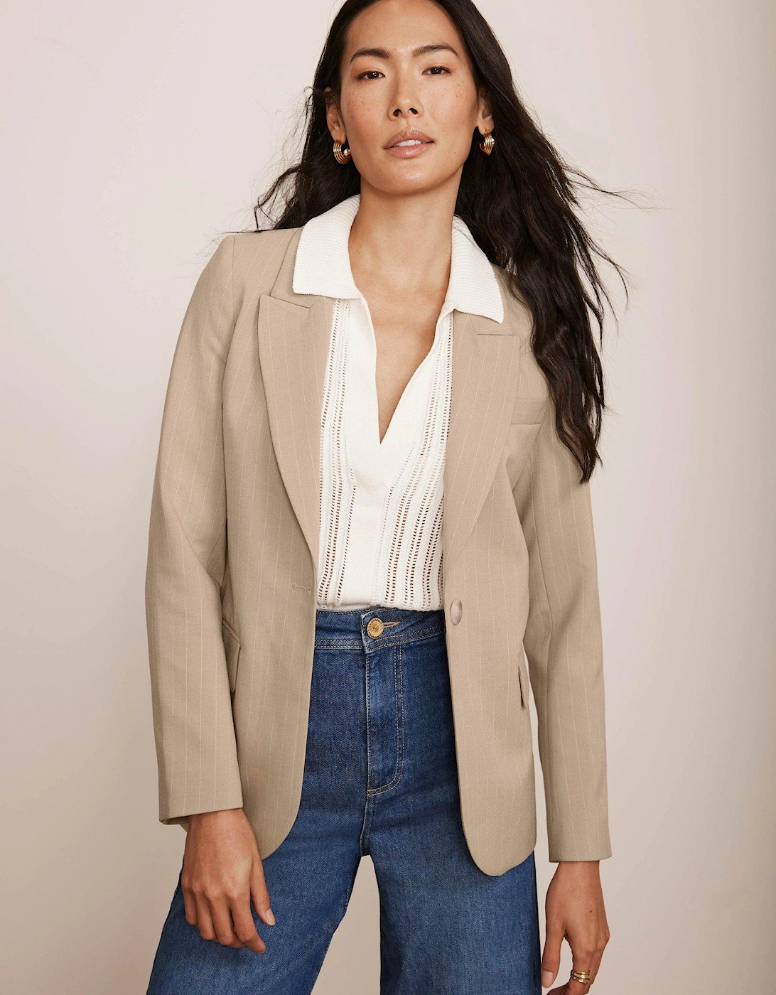 Neutral Pinstripe Blazer - Beige, 2 of 1