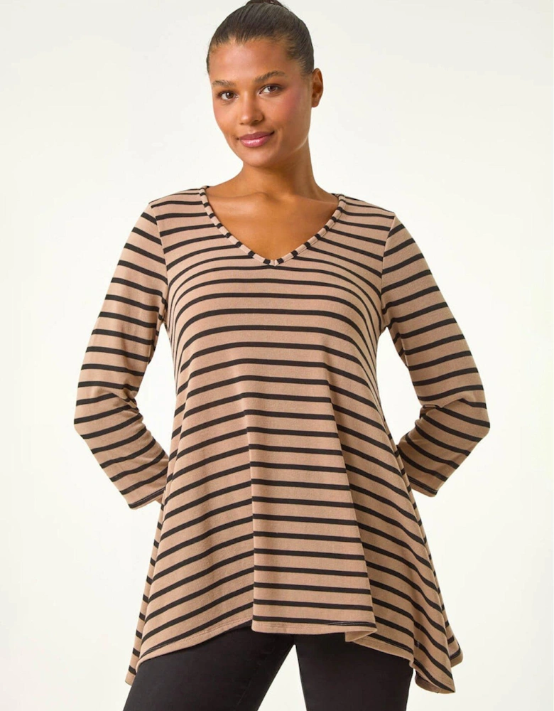 Stripe Swing Hem Tunic Top - Stone