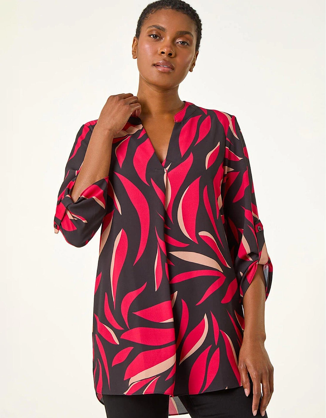 Abstract Cut Away Neck Top - Red, 2 of 1