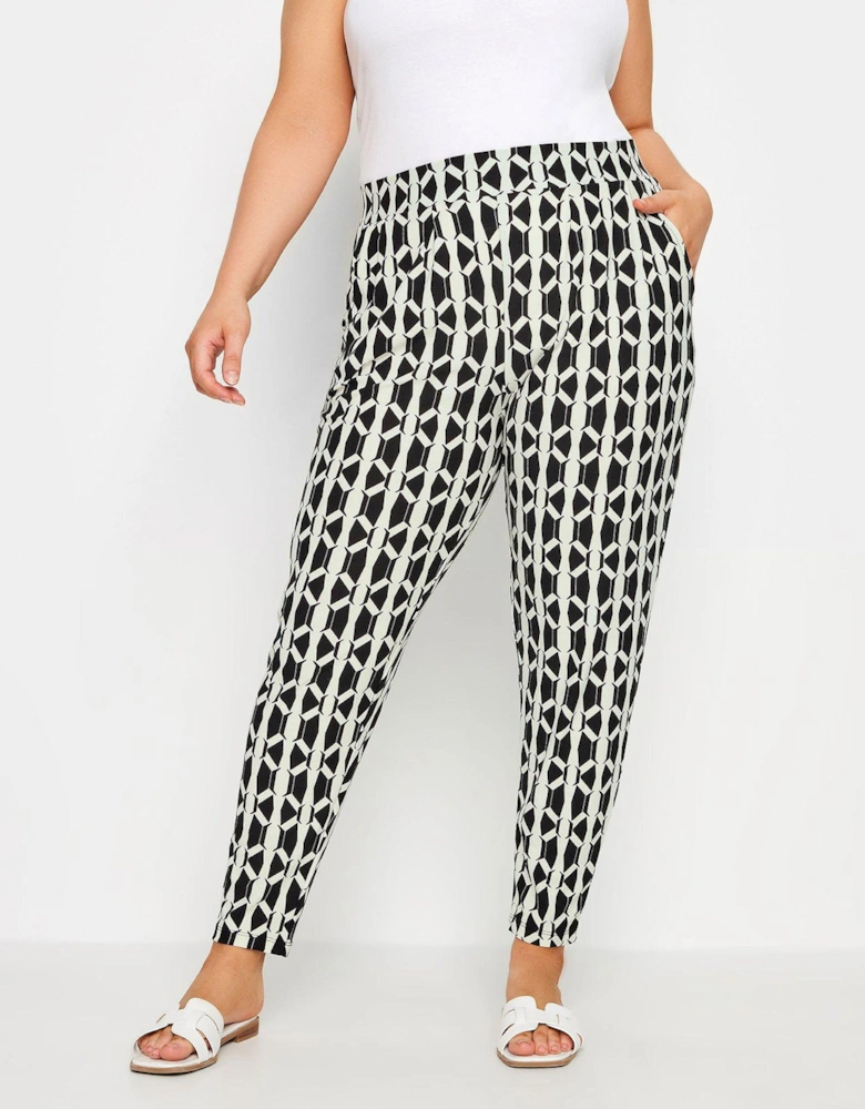 Geometric Double Pleat Harem Trouser - White