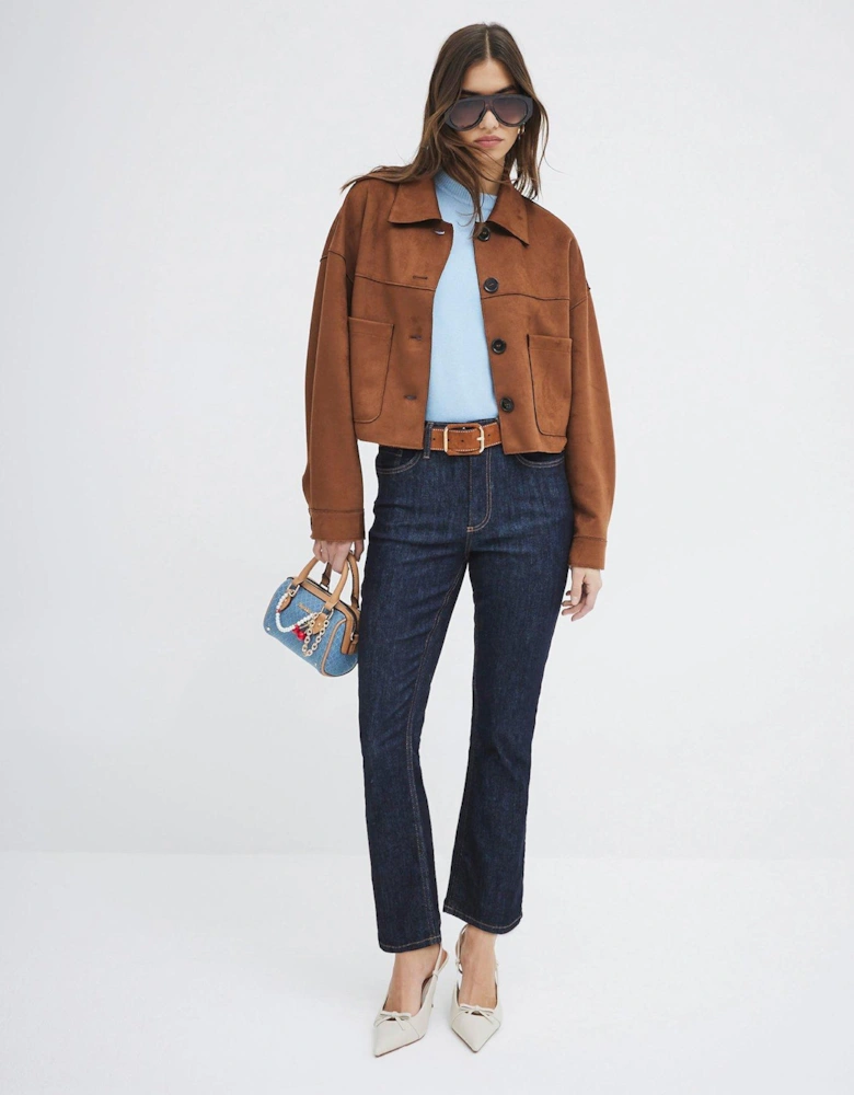 Faux Suede Cropped Overshirt