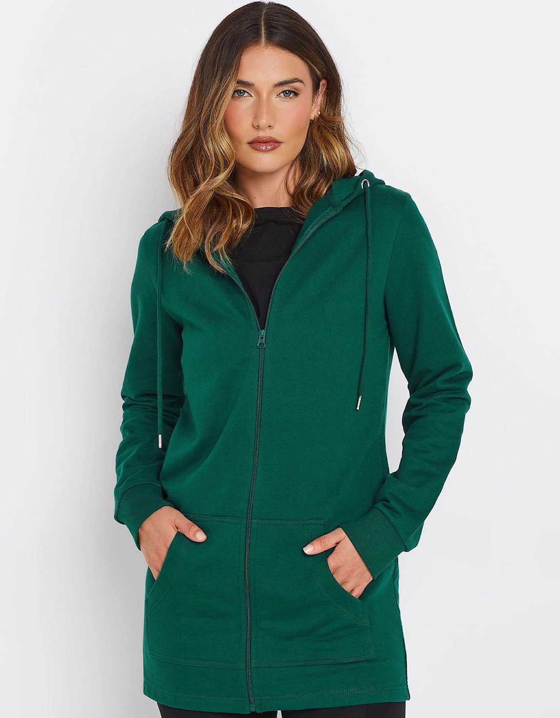 Tall Longline Zip Hoodie - Green, 2 of 1