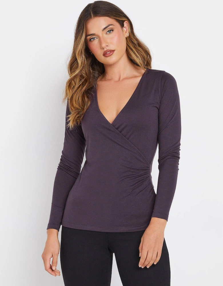 Tall Long Sleeve Wrap Top - Purple