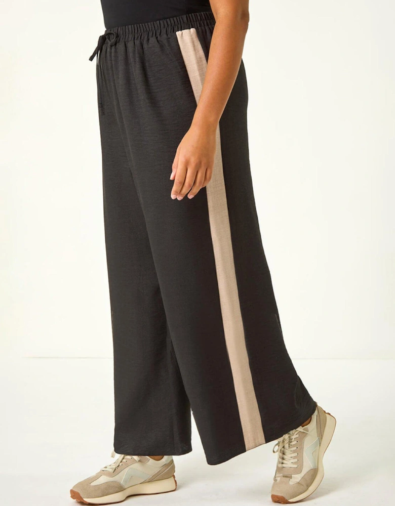 Curve Side Stripe Wide Leg Trouser - Black