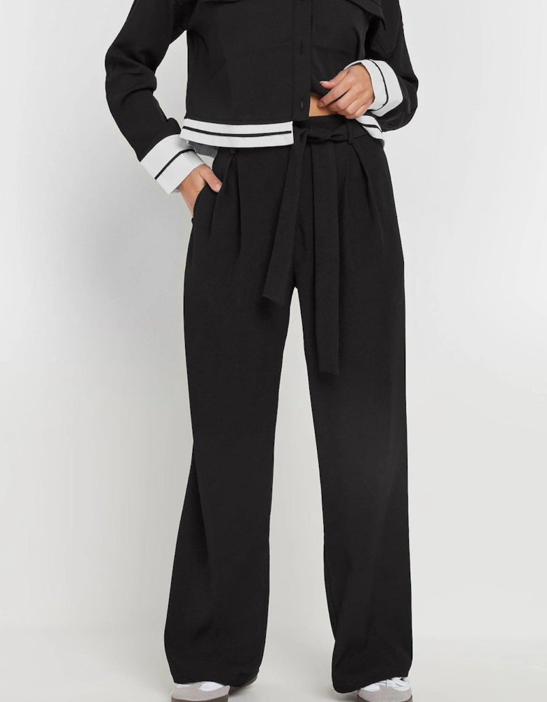 Side Wrap Wide Leg Trousers - Black