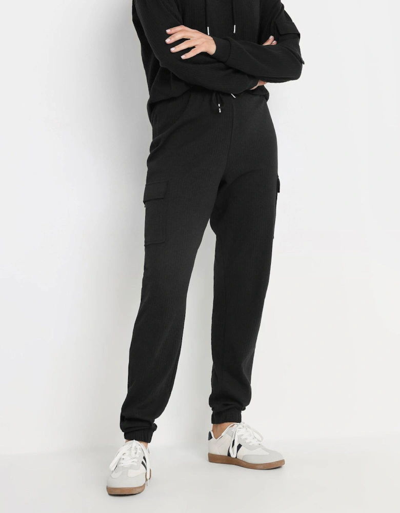 Tall Ribbed Cargo Jogger - Black