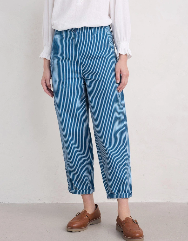 Striped Ankle Grazer Trousers - Blue