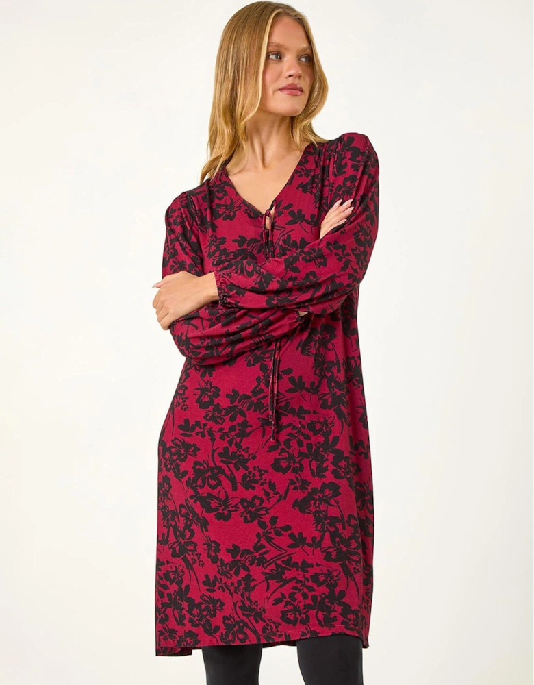 Floral Jersey Swing Dress - Red