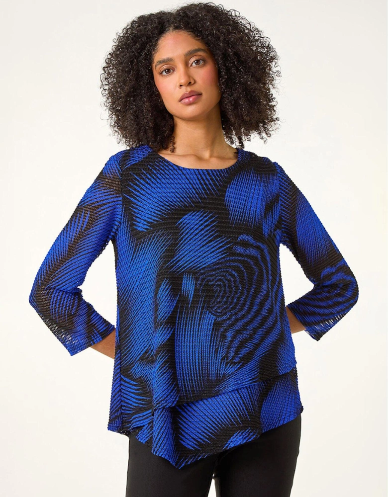 Abstract Print Textured Top - Royal Blue