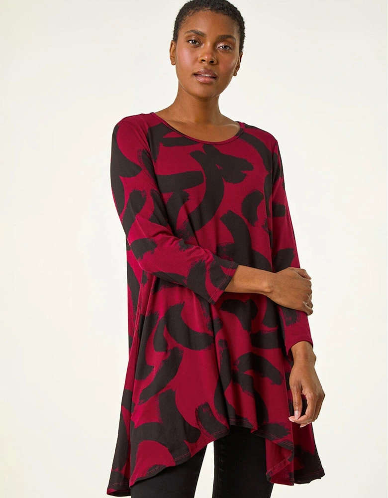 Brush Print Hanky Hem Top - Wine