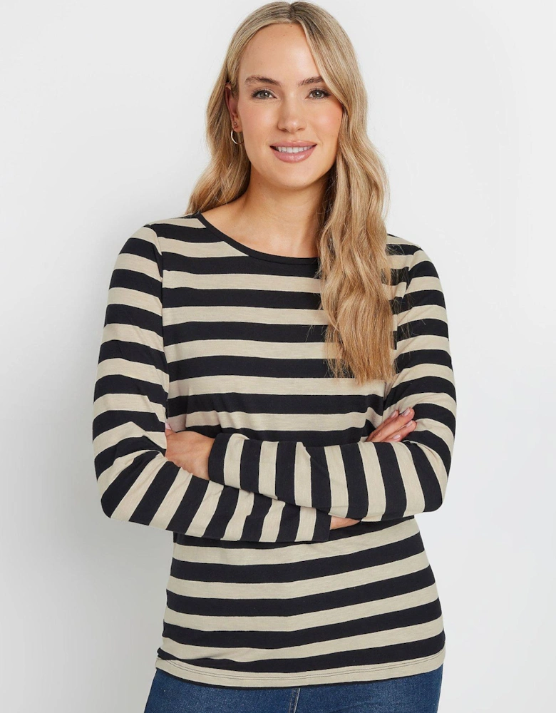 Tall Stripe Long Sleeve Scoop Neck T-shirt - Black