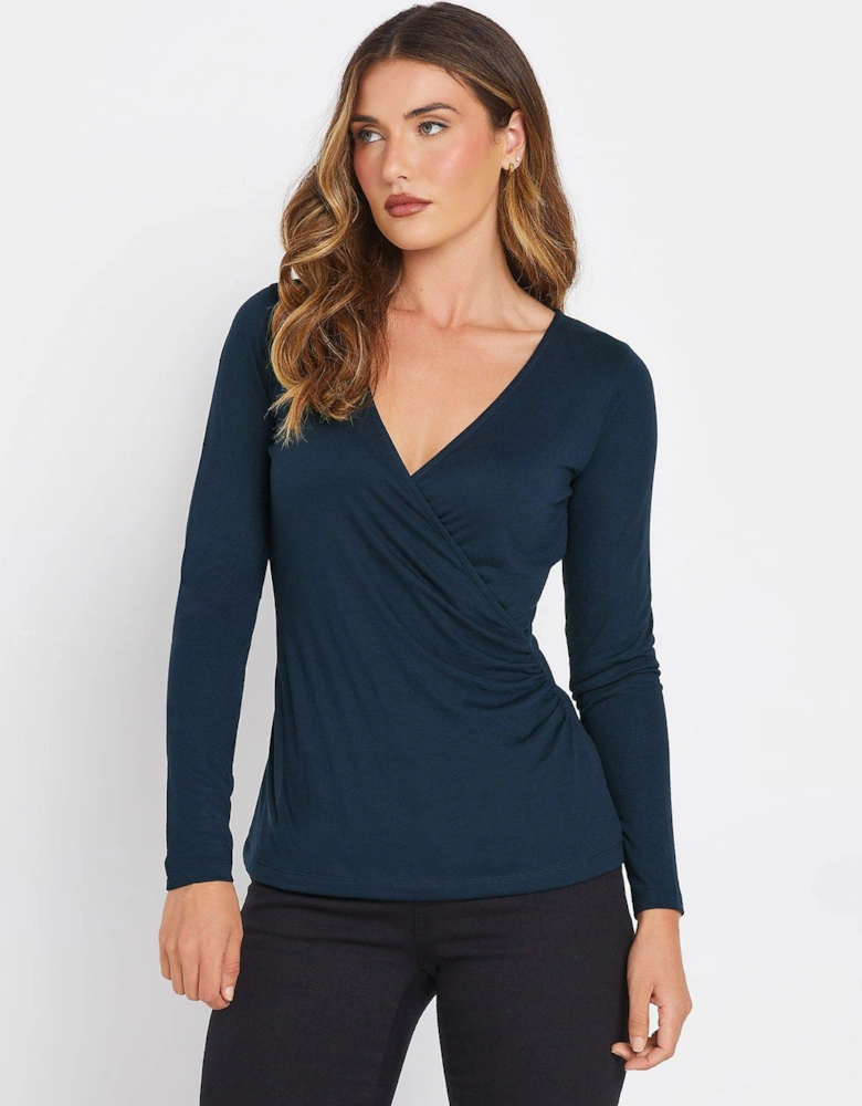 Tall Long Sleeve Wrap Top - Blue