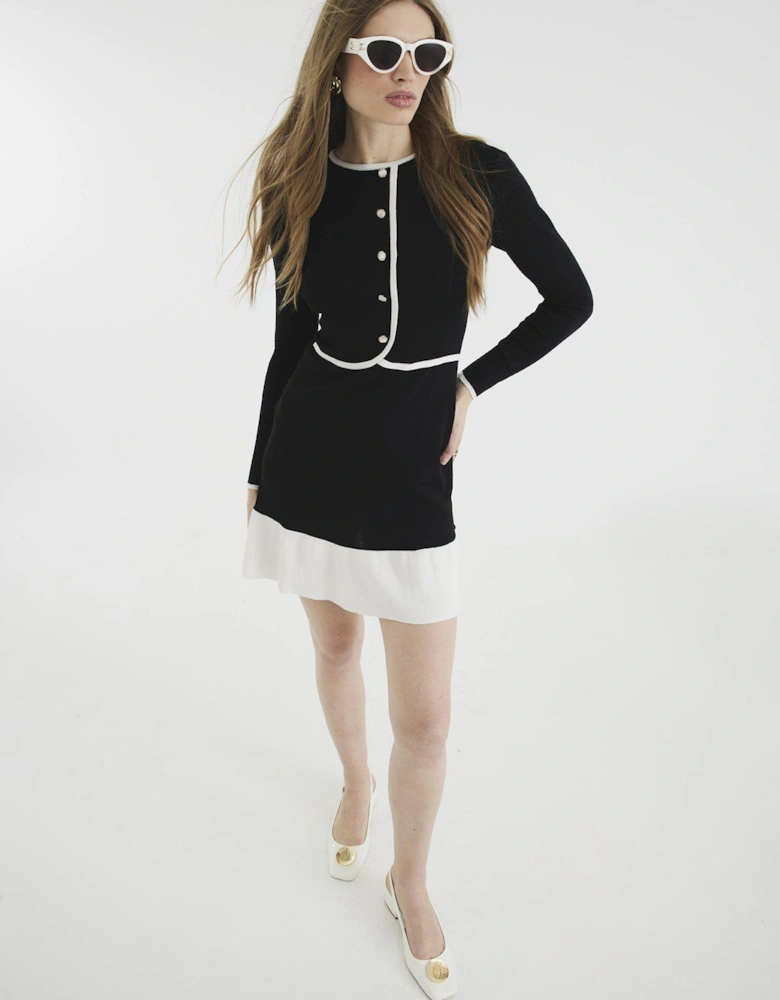 Long Sleeve Knitted Mini Dress - Black