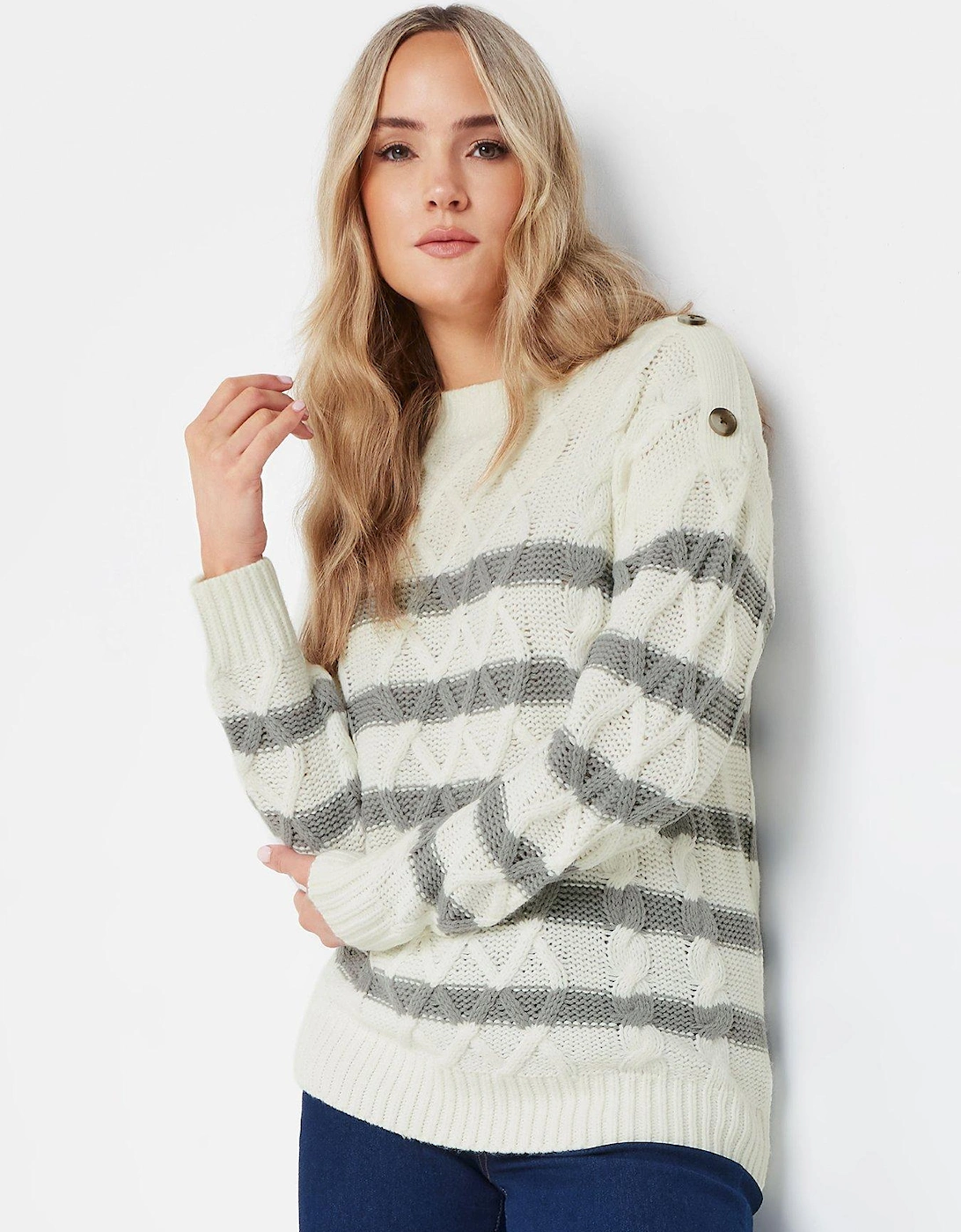 Tall Button Cable Knit Jumper - Grey, 2 of 1