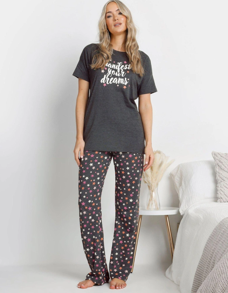 Tall Manifest Stars Wide Leg Pj Set - Grey