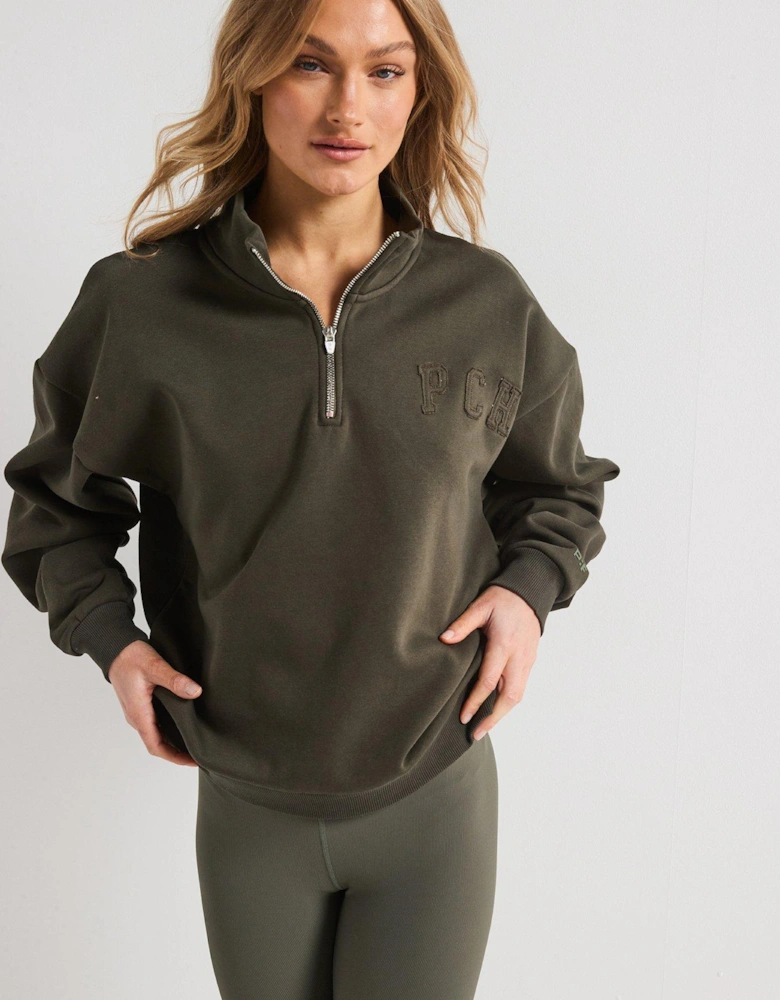 Women's Elsa Zip Neck Sweatshirt - Khaki