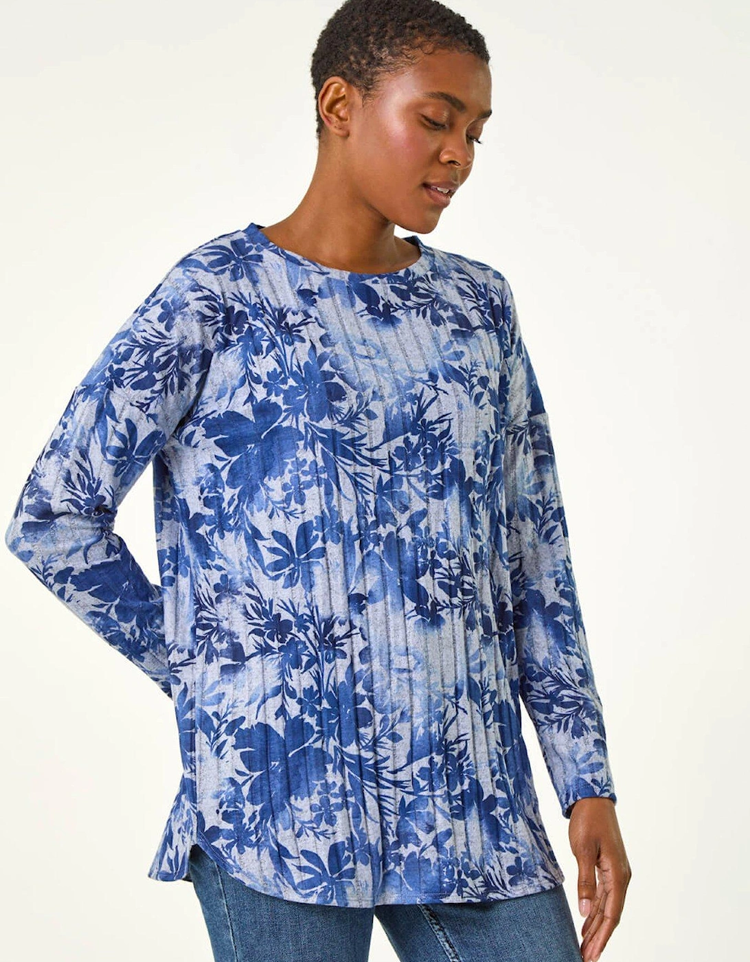 Floral Print Ribbed Top - Blue, 2 of 1