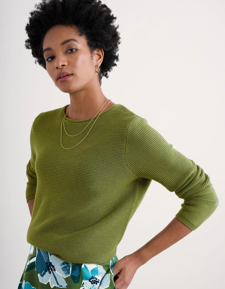 Textured Crew Neck Jumper - Green