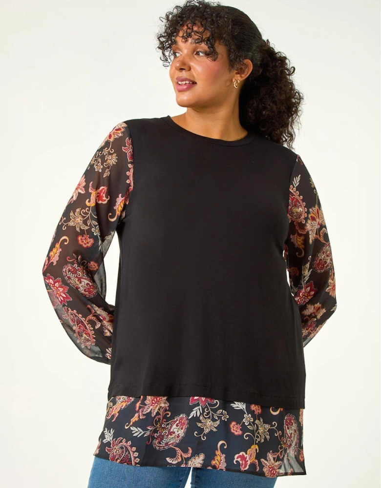 Curve Floral Print 2 In 1 Top - Tan