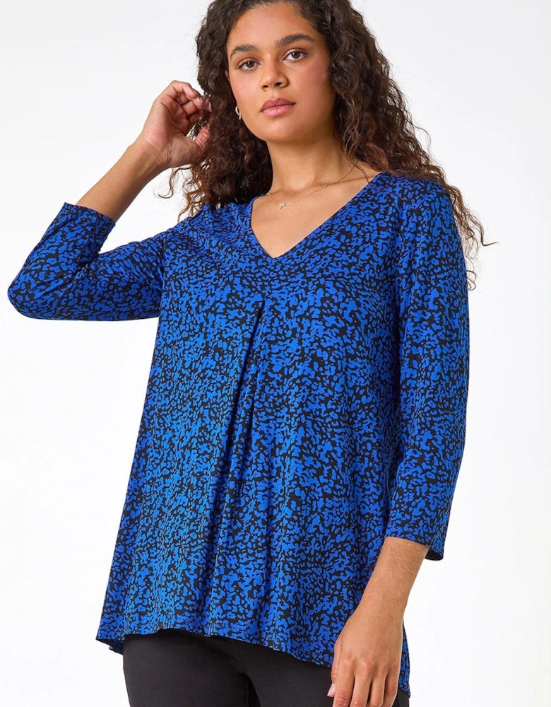 Abstract Print Pleat Front Tunic Top - Royal Blue