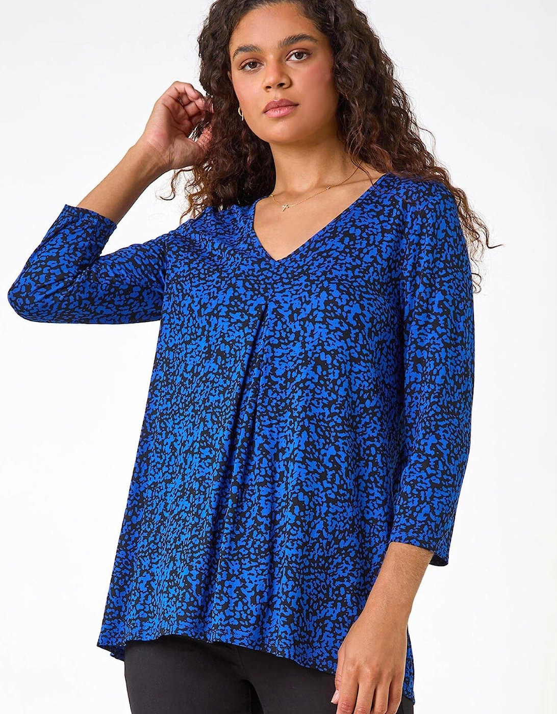 Abstract Print Pleat Front Tunic Top - Royal Blue, 2 of 1