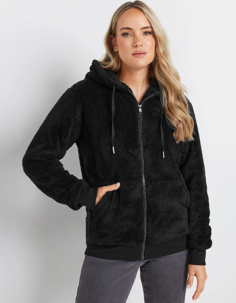 Tall Check Feather Fleece Zip Thru Hoodie - Black