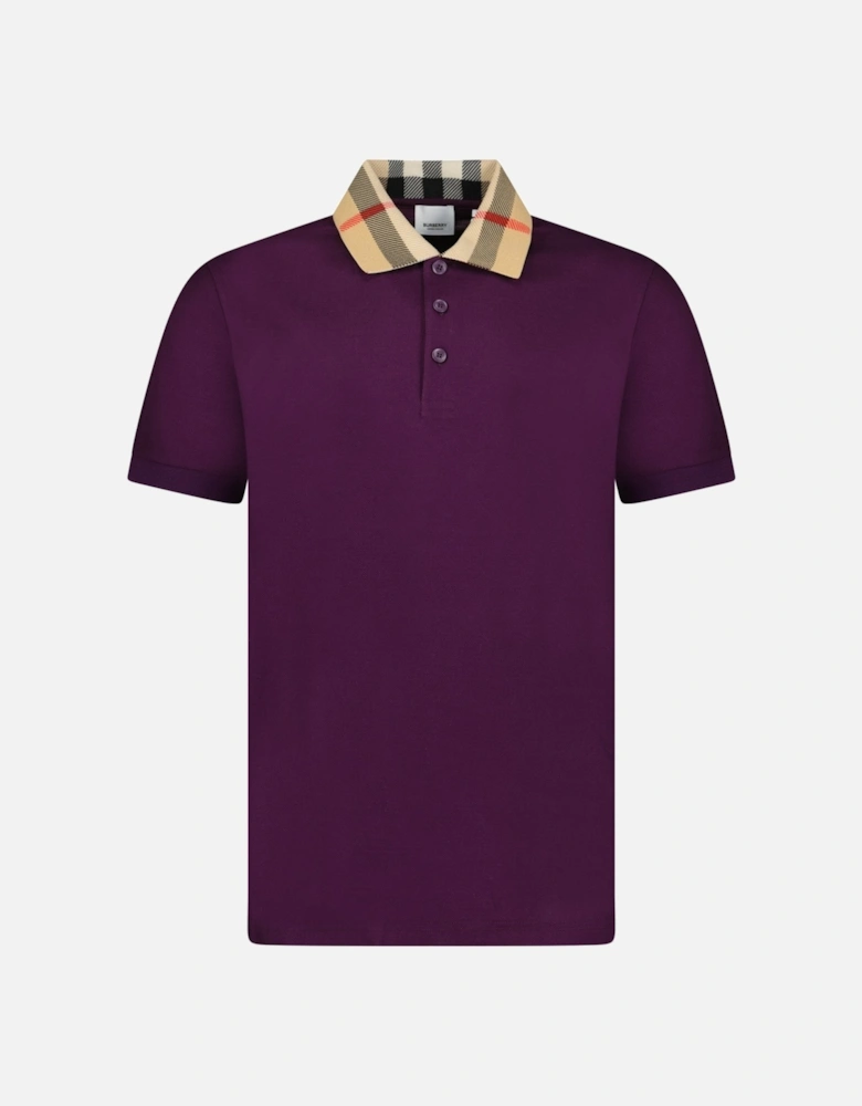 'Cody' Check Collar Short Sleeve Polo T-Shirt Purple