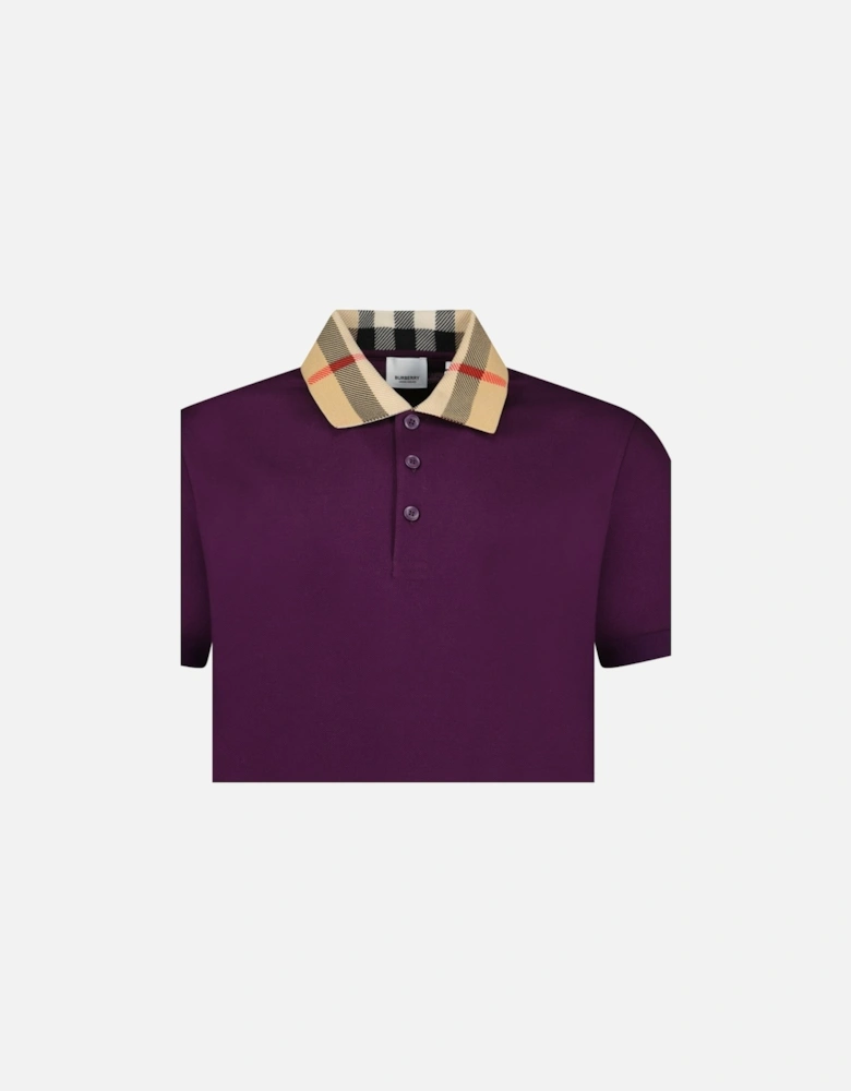 'Cody' Check Collar Short Sleeve Polo T-Shirt Purple