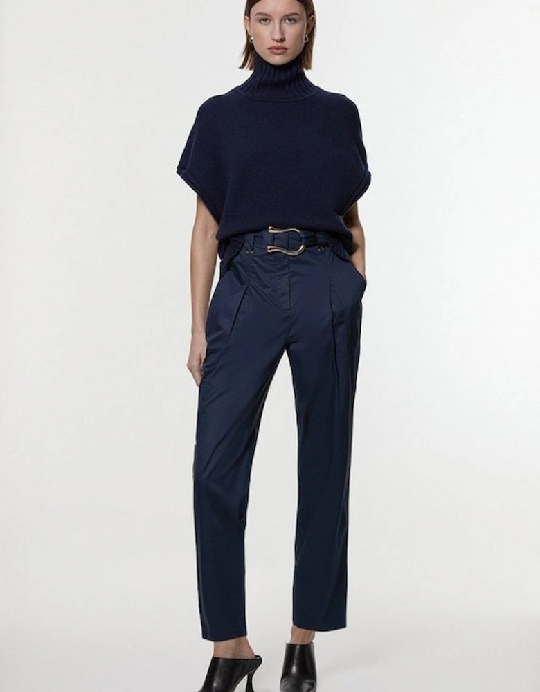 Cotton Sateen Belt Detail Woven Trouser