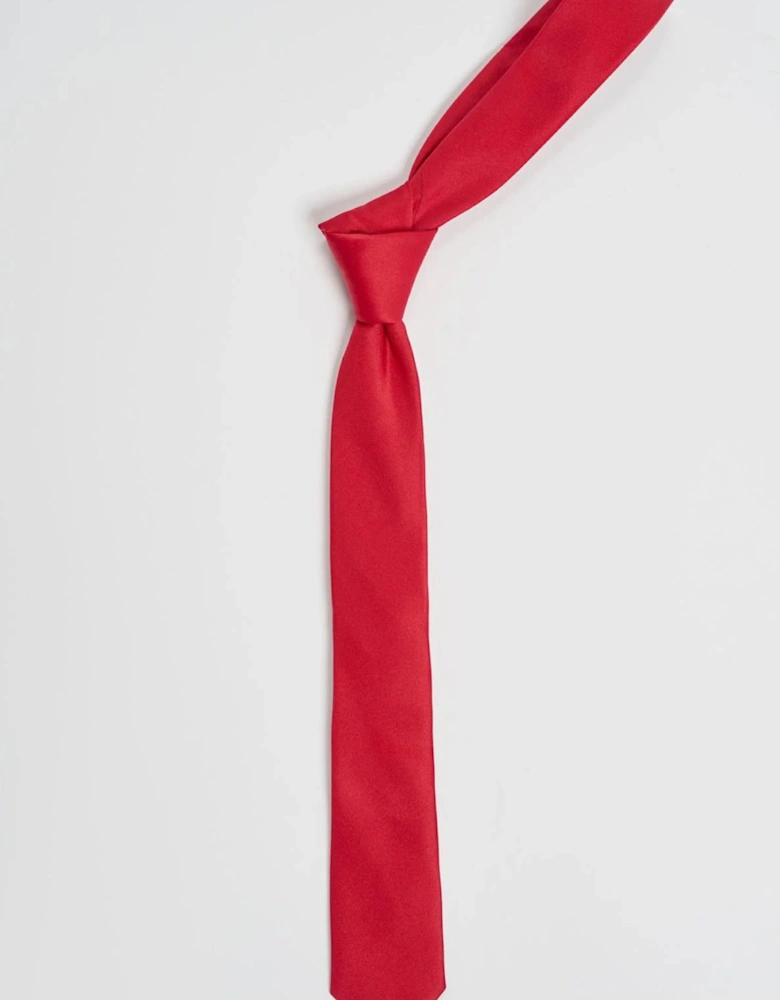 Boys Red Tie and Pocket Square Set