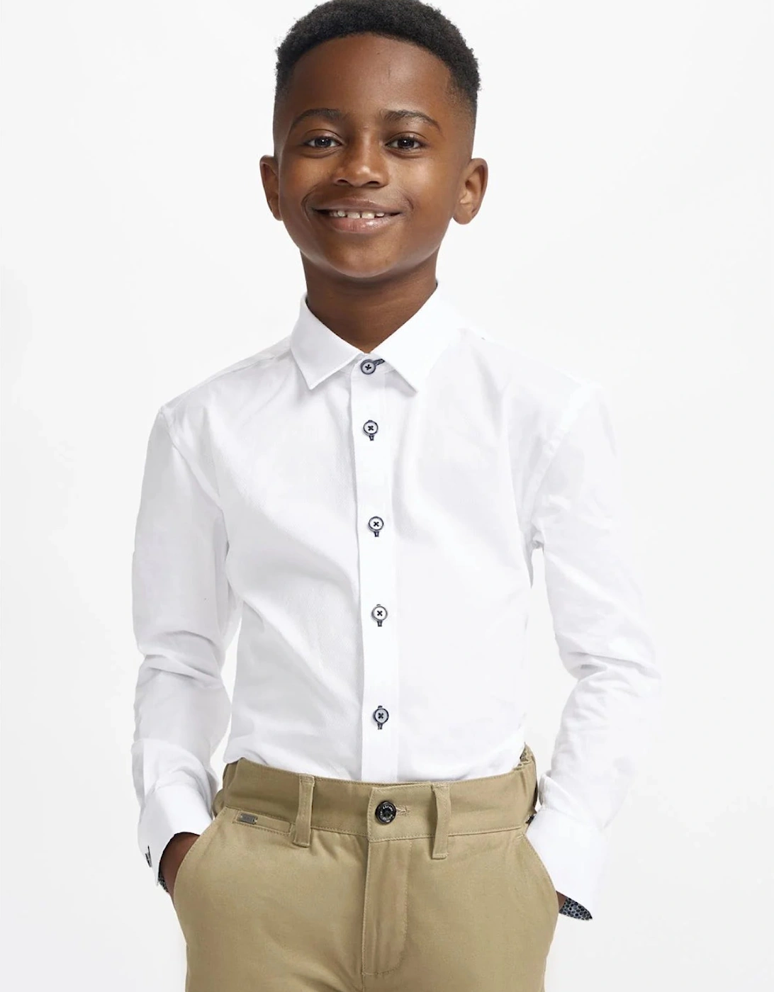 Boys White Occasion Button Down Shirt, 5 of 4