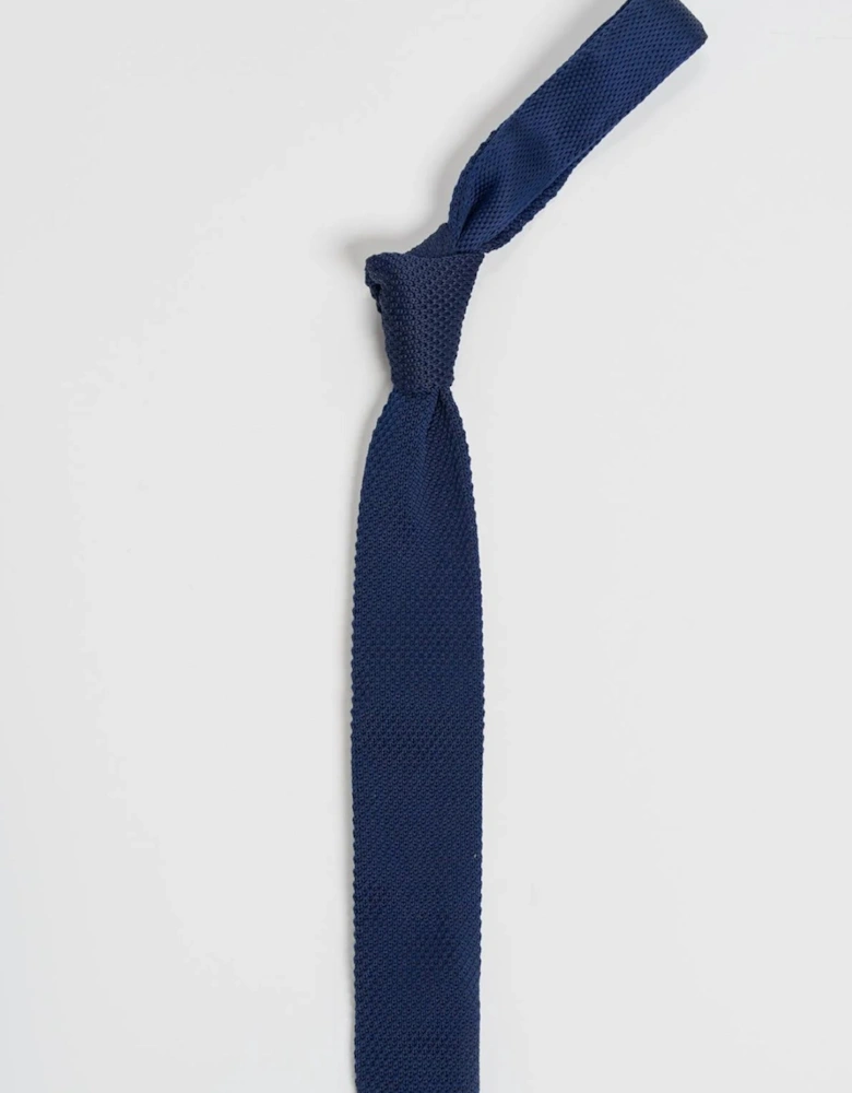 Boys Navy Knit Tie and Pocket Square Set