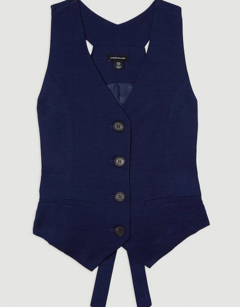 Tailored Viscose Linen Corset Back Detail Waistcoat