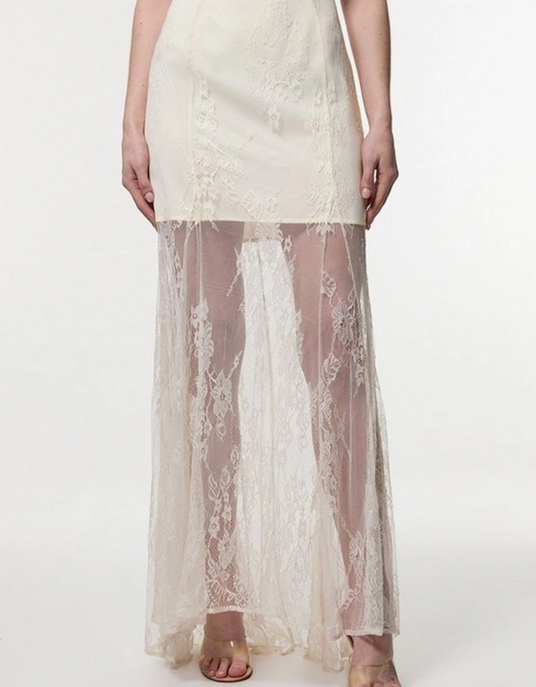 Sheer Lace Godet Woven Maxi Skirt