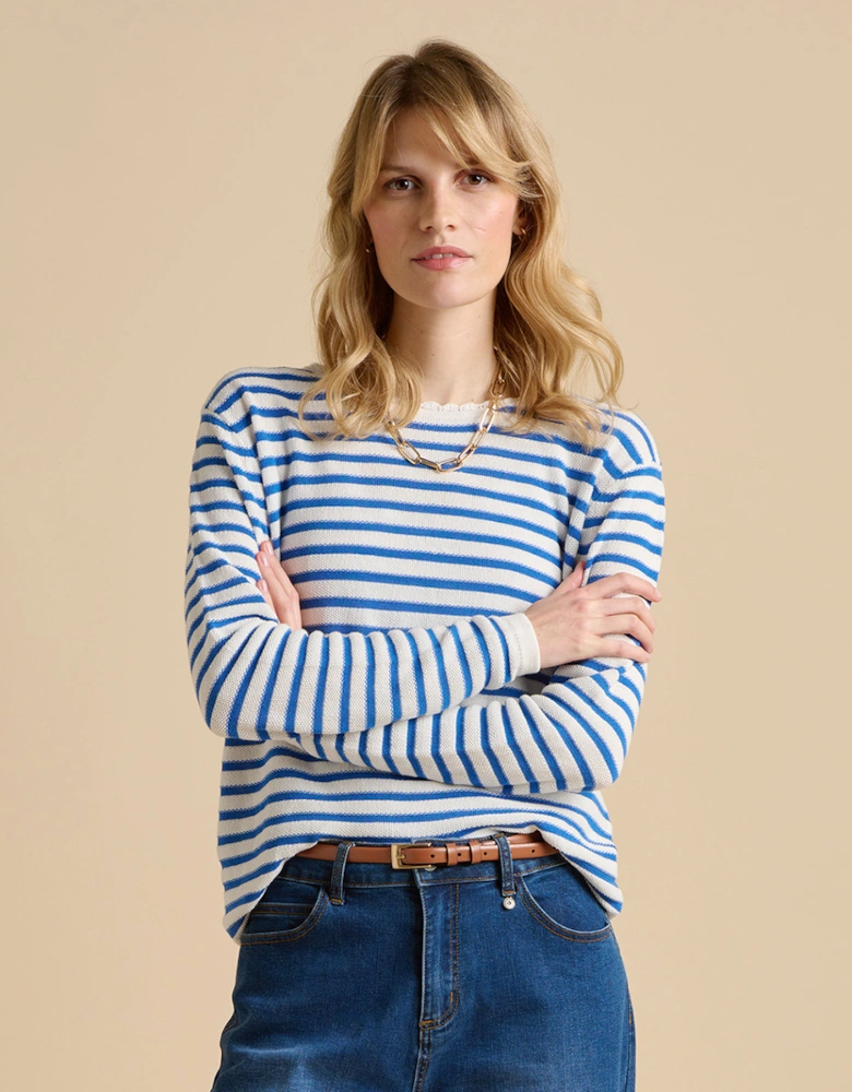 Women's Scallop Neck Knitted Jumper Blue