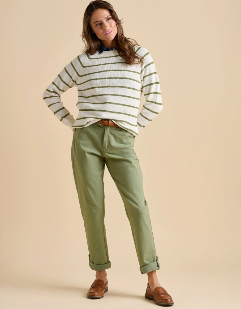 Women's Stripe Crew Neck Knitted Jumper Cream