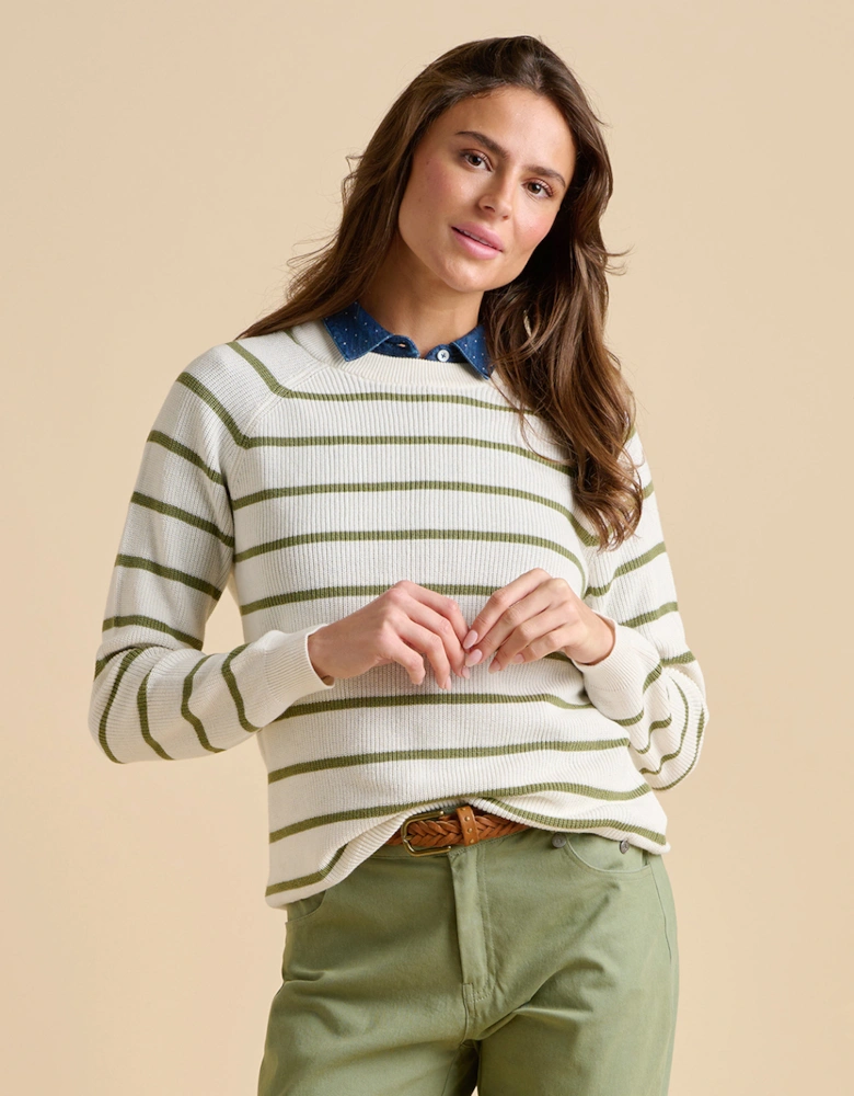 Women's Stripe Crew Neck Knitted Jumper Cream