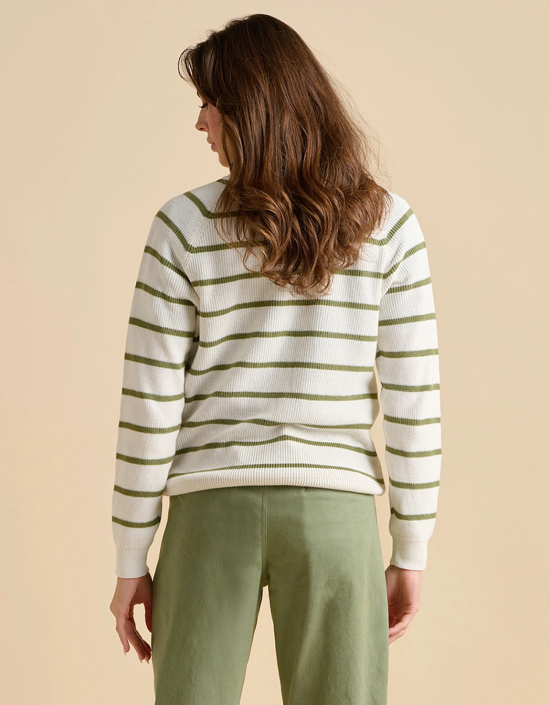 Women's Stripe Crew Neck Knitted Jumper Cream