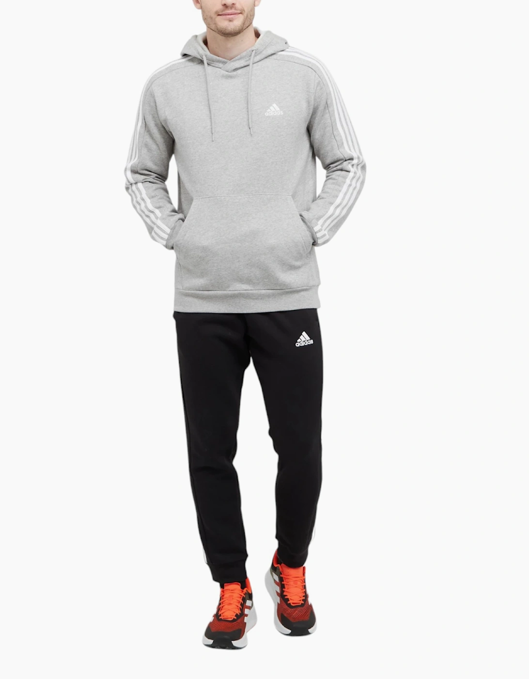 Men's Adidas Mens Essentials Fleece 3 Stripes Hoodie Regular Fit Long Sleeve OTH Hood - Grey - Size: 42
