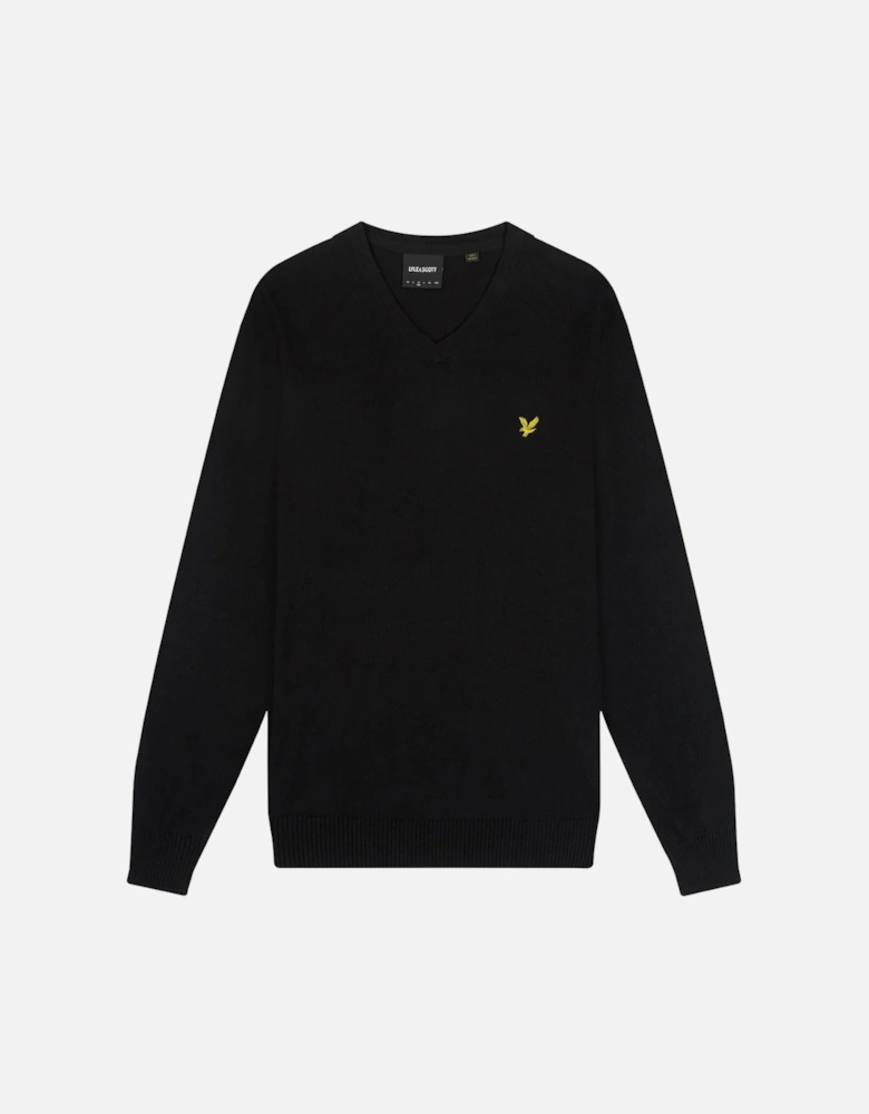 Lyle & Scott Cotton Merino Jet Black V-Neck Jumper